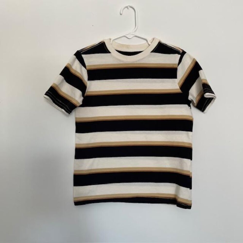 Boys Wonder Nation Size 6-7 Brown/Black/White Striped Short Sleeve Shirt - Picture 4 of 8